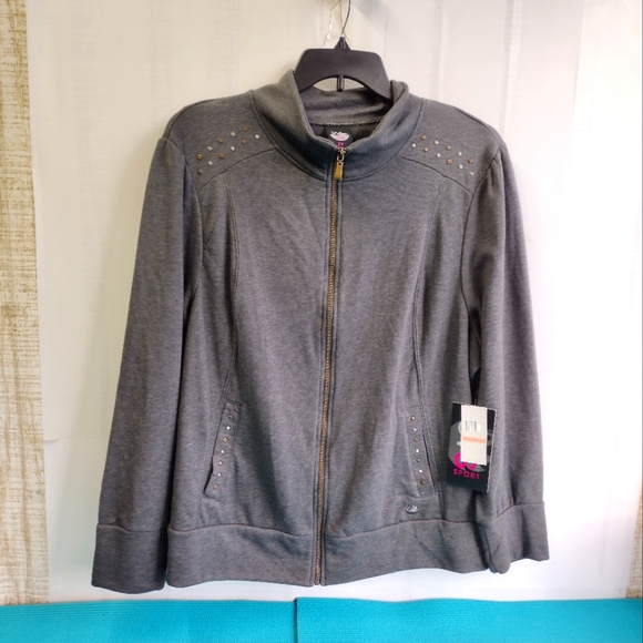 Gloria Vanderbilt Women's Studded Sweatshirt Jacket Full Zip Gray 2X - Picture 5 of 13